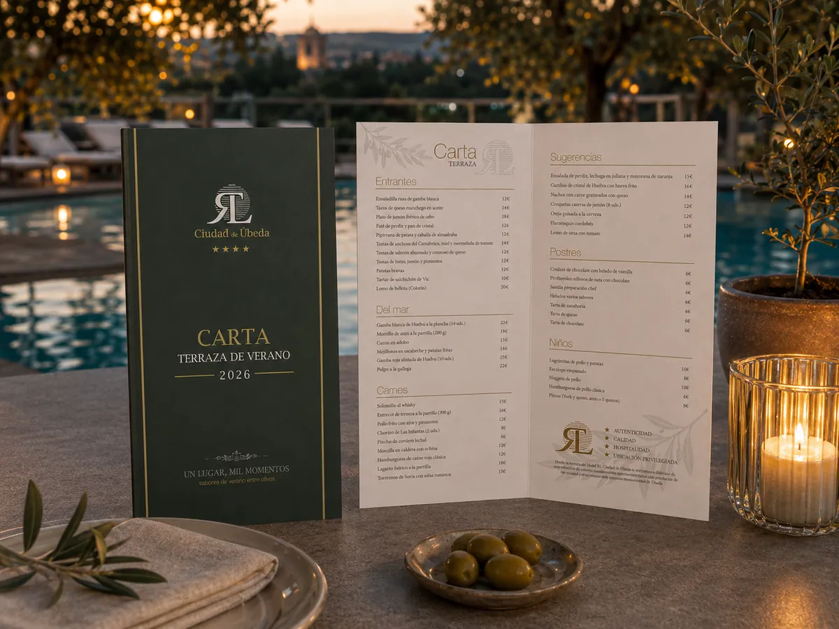 Carta de terraza de verano del Hotel RL junto a la piscina